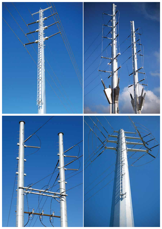 thikcness poste para uso general de acero de los 20M 16KN 4m m para la línea eléctrica eléctrica con la capa blanca del polvo 1