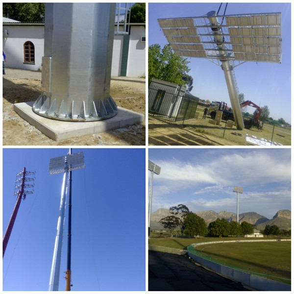 inundación poligonal de acero postes ligeros del palo de los 40m alta con la luz de 1000W LED y el sistema de Rasing 0