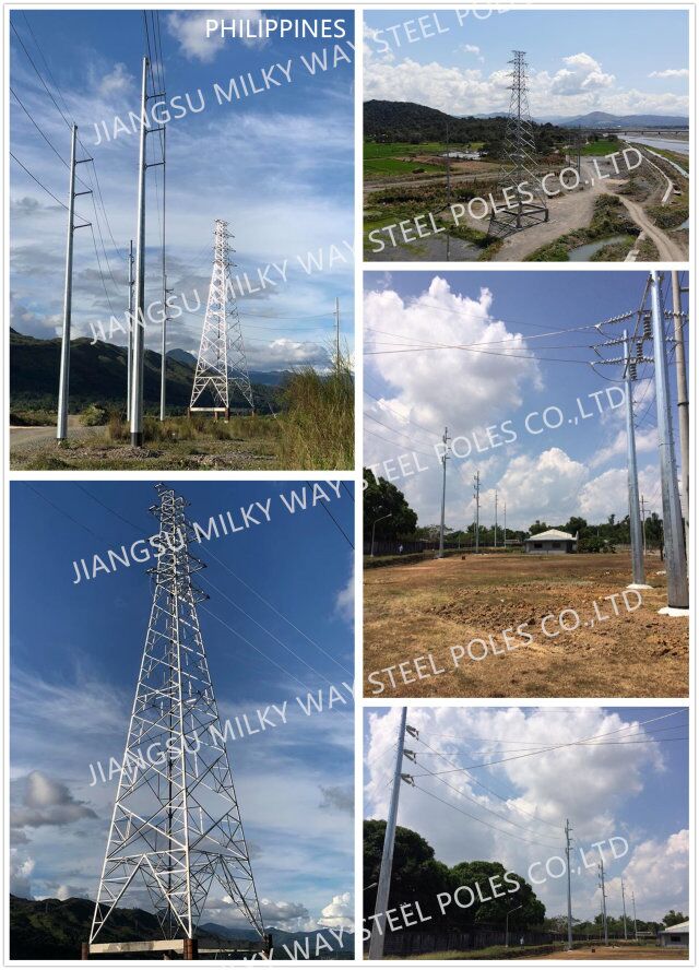 La distribución galvanizada de poste de la corriente eléctrica de los 70ft para 132kv 69kv Filipinas proyecta 1