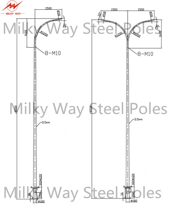 8 calle postes ligeros, soldadura de acero galvanizada del camino de M 10m 11.8m de poste AWS D1.1 3