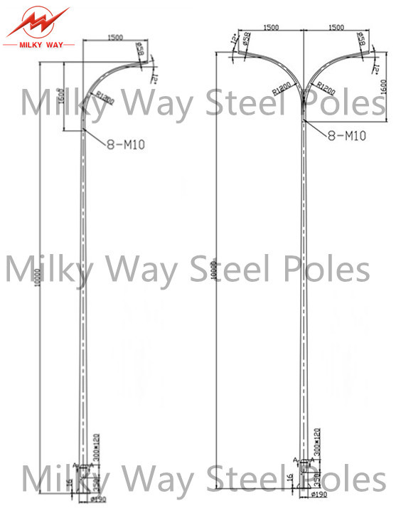 8 calle postes ligeros, soldadura de acero galvanizada del camino de M 10m 11.8m de poste AWS D1.1 4
