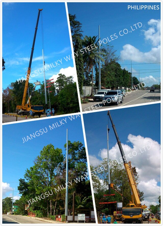 los 45FT poste de acero galvanizado 3m m, estándar de Electric Power postes Filipinas NEA 2
