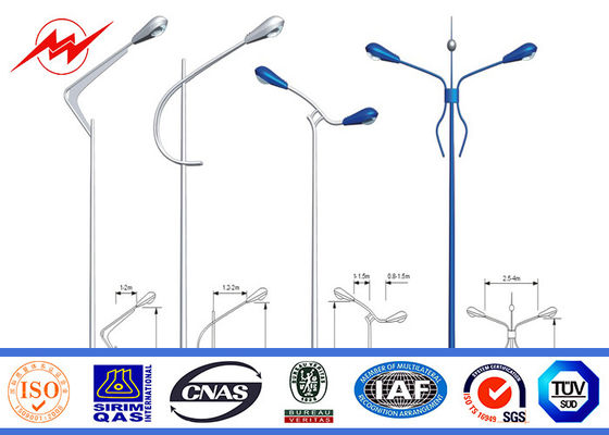 2.75m m solares poste de acero galvanizado Outreach el 12m dual para la iluminación del camino