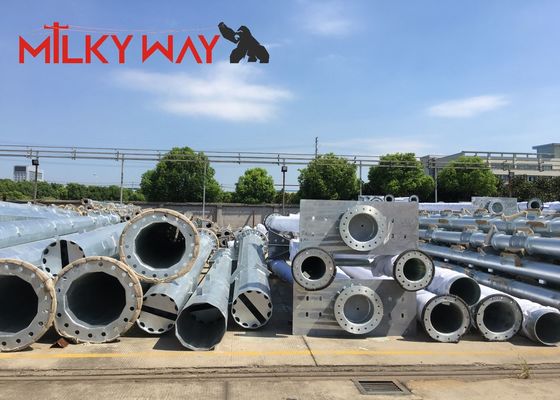 Inmersión caliente de acero de la altura de poste el 12m del poder galvanizada con la carga de rotura mínima 2.5KN 10KN 20KN