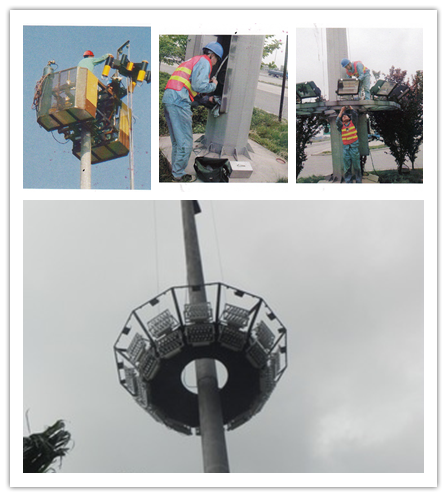 Polvo de Multisided que cubre el alto palo poste de los 40M con el torno para la iluminación del parque 1